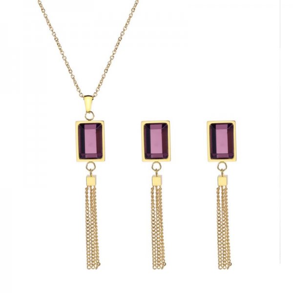 Wholesale Tassel Rectangle Glass Jewelry Set