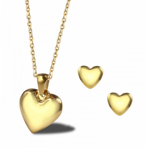 Stainless Steel Heart Charm Jewelry Set