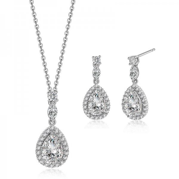 Pear Drop Pave Cubic Zirconia Necklaces And Earrings Set